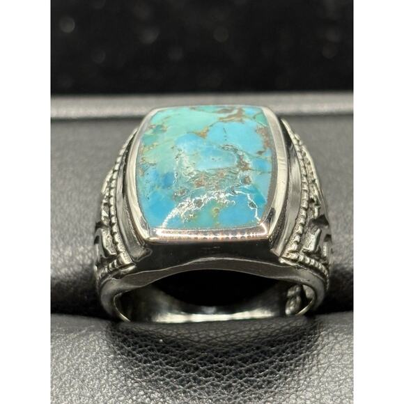 New Condition Sterling Silver Turquoise Ring Turkish Design Size 9 - Picture 2 of 11
